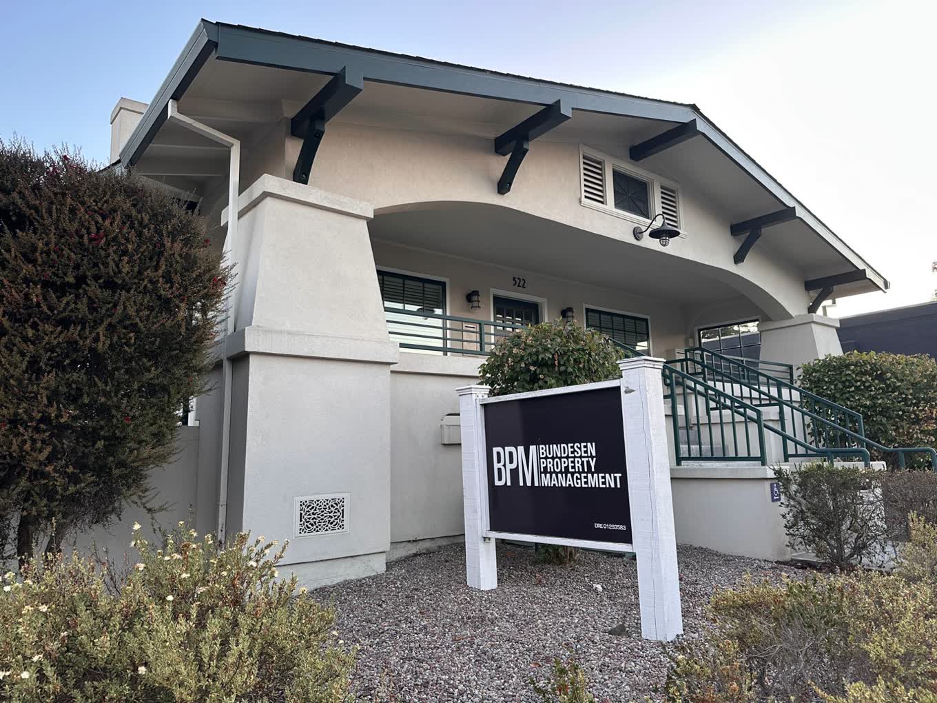 The Bundesen Property Management sign and office entrance at 522 Petaluma Boulevard South